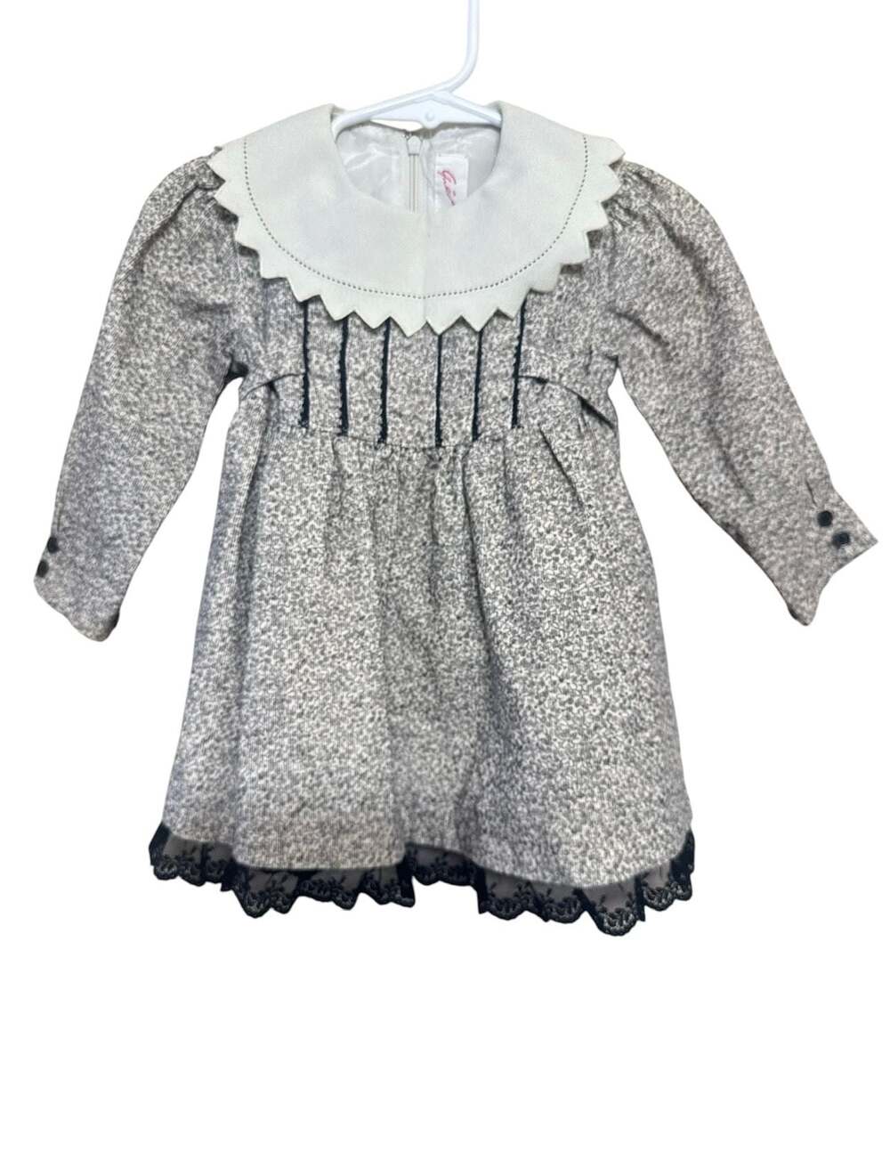 Vintage-Style Girls Floral Dress Cottage Scalloped Collar Lace Hem